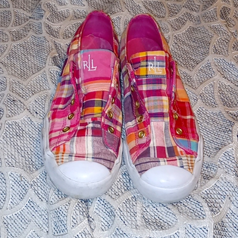 Lauren Ralph Lauren laceless multicolor plaid canvas shoes